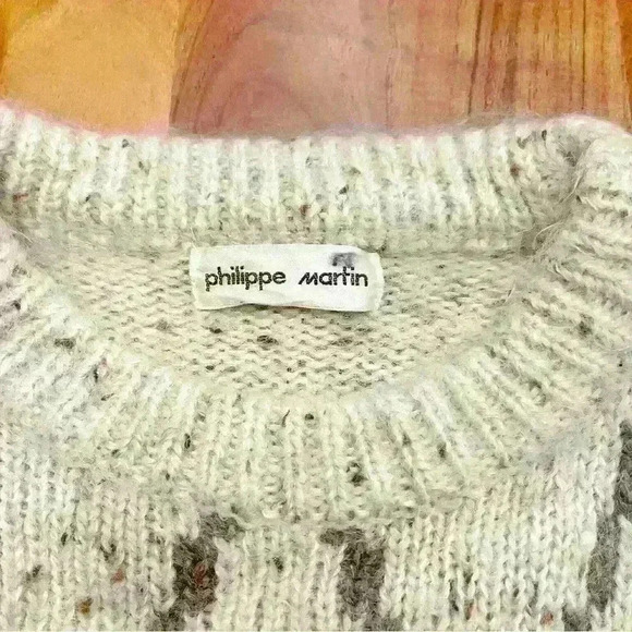 Vintage Mohair Wool blend Crew Neck Relaxed Fit Beige Sweater Jumper. - Picture 6 of 11